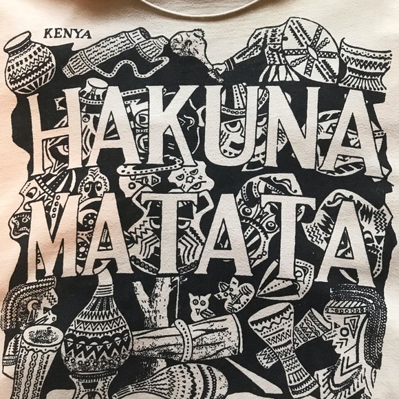 90’s HAKUNA MATATA Raw Neck Hipster T-shirt Tan - Picture 2 of 8